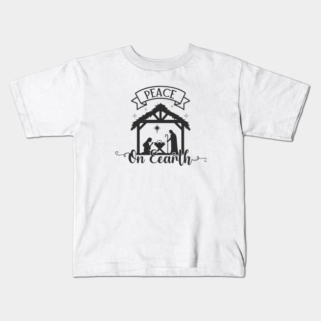 Peace on Earth, Nativity Scene Kids T-Shirt by BadrooGraphics Store